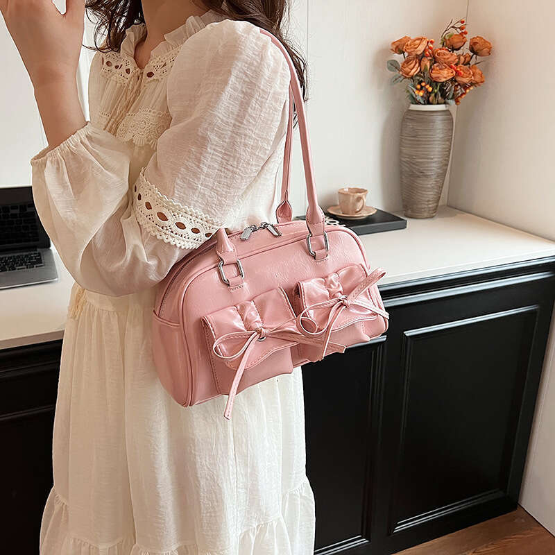2b Trendy women's 2024 new niche stick hand-held one shoulder crossbody bag, bow tie, spicy girl underarm bag