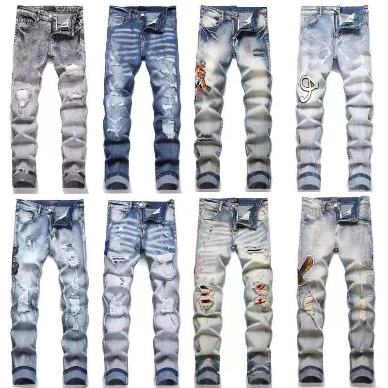 jeans for mens designer jeans mens jeans Casual Jeans Light Gray Mens Pants Street Tight Linen Hip hop rock style Daily dressing Tube jeans Cloth
