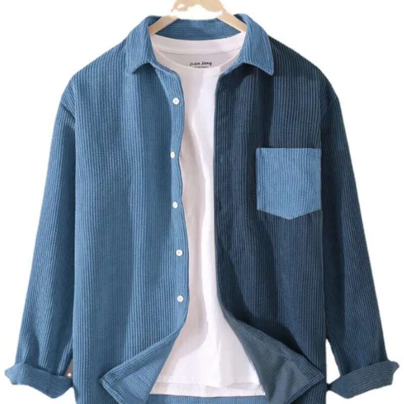 2024 Spring Autumn New Fashion Polo Collar Long Sleeved Men's Clothing Corduroy Casual Versatile Patchwork Male Clothes Shirts