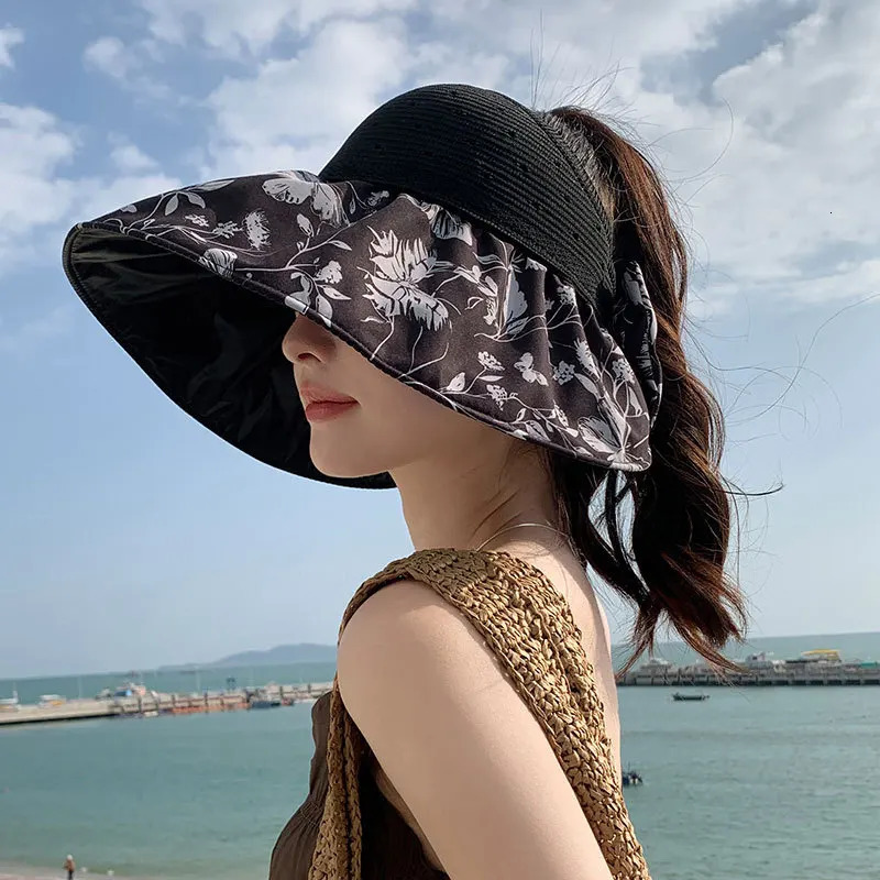 Summer Hats For Women Sun Hat With Flower Bow Empty Top Sun Hat Outdoor Sunshade Korean Style Sunhat Bucket Hat Female 250311