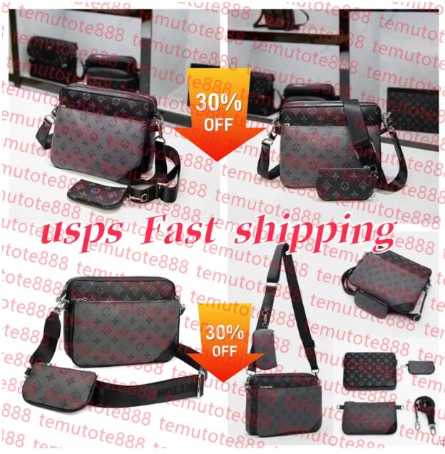 Mens Totes Purses Fashion Handbags Men Leather TRIO Messenger Bags Shoulder Make up Bag Wallets purse with dust bag