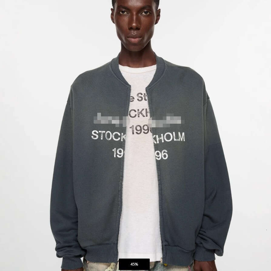 American Trendy AC Washed Outdated 1996 Damaged Casual Sports Loose Men's and Women's Zipper Hoodie Jacket