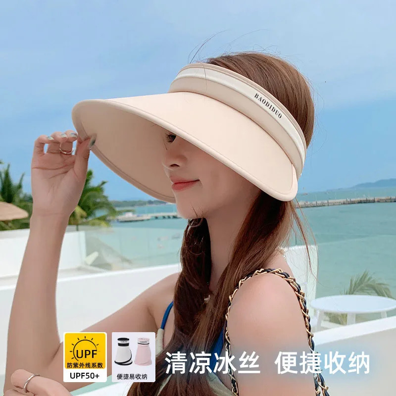 Summer UV Protection Ice Silk Sun Protection Hat Women Fashion Big Brim Fashion Solid Visor Beach Hat For Women Casquette 250311BJ