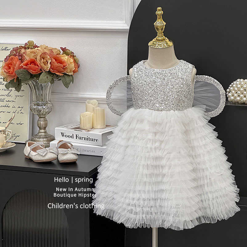 Girls' Dress 2025 Summer baby girls Fancy wings Super Fairy Children sequined Pompadour Princess dress