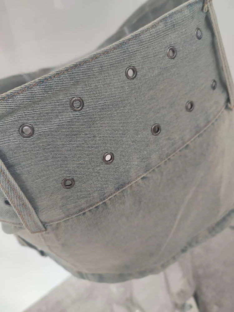 LGRQ Y2K Fashion Cross Belt Women Short Skirt High Street Wear Summer Trendy Girl Sexy Mini Denim Jacket 19F1136 250314