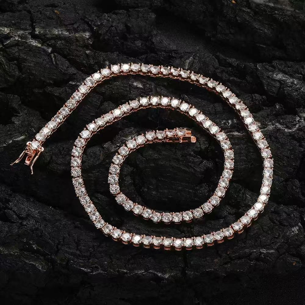 Hip-hop haute coutureMoissanite Sterling Silver Iced-Out Square Tennis Chain Necklace - 2mm, 3mm, 4mm Options Available
