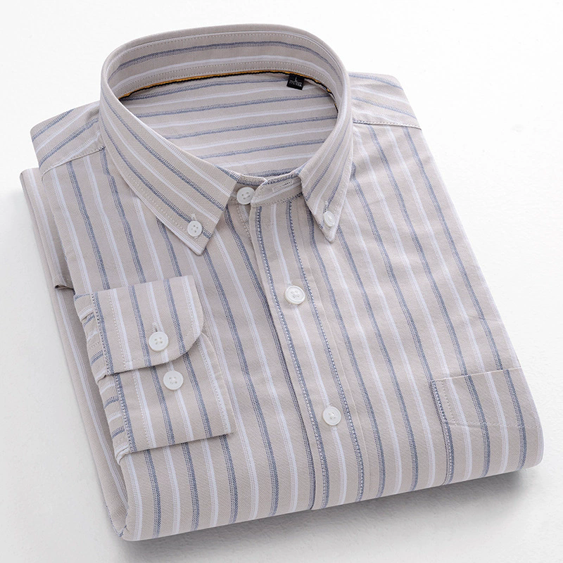 PLus Size XXXXL Blue Stripes Spring Autumn Shirt Cotton Oxford Retro Casual Shirts Cardigan Striped Men's Casual Shirts Grey Tops