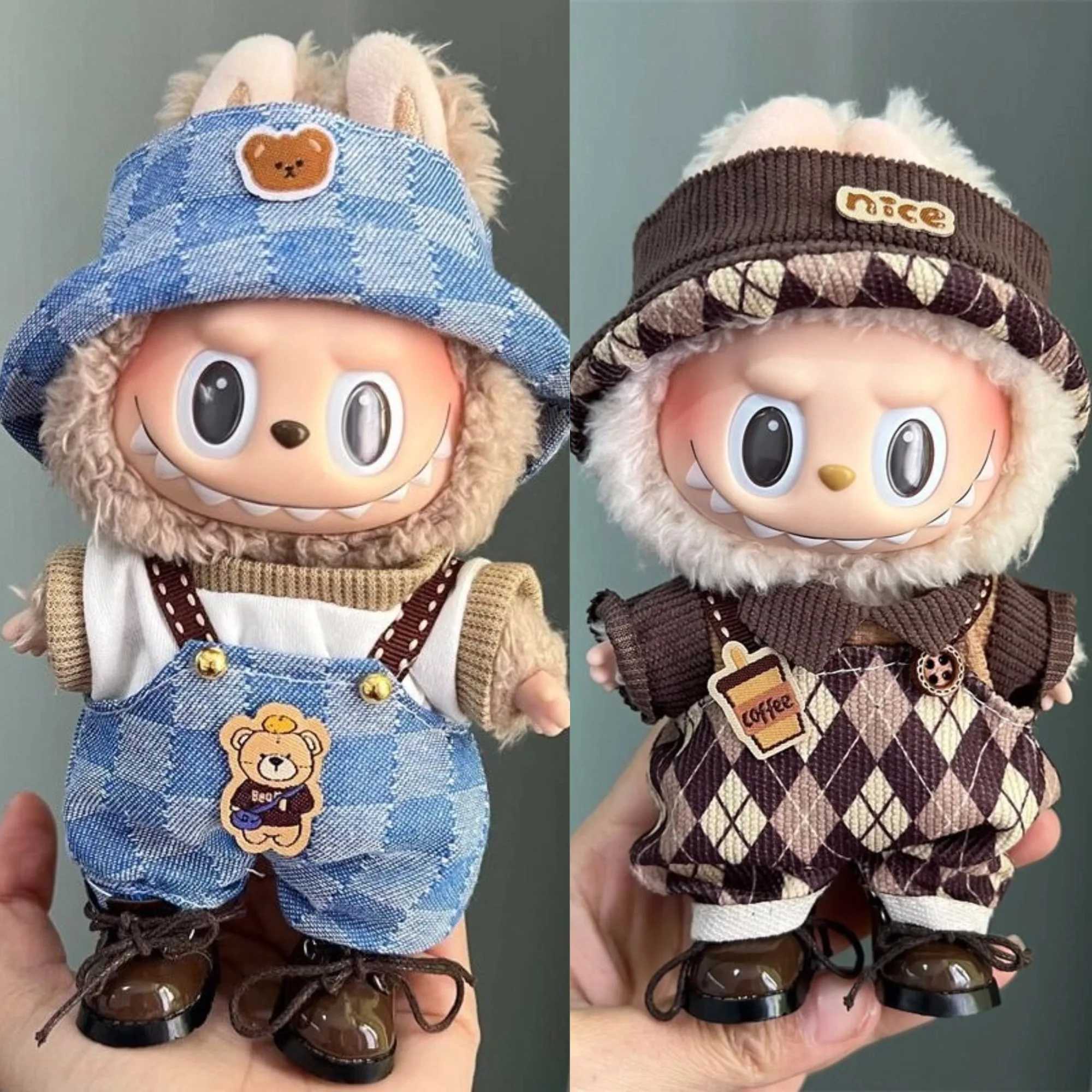 Fashion Clothes Ropa Labubu Clothes Outfit Doll Accessories For 15/17cm Labubu V2 V1 Plush Dolls Suspenders SuitT250313
