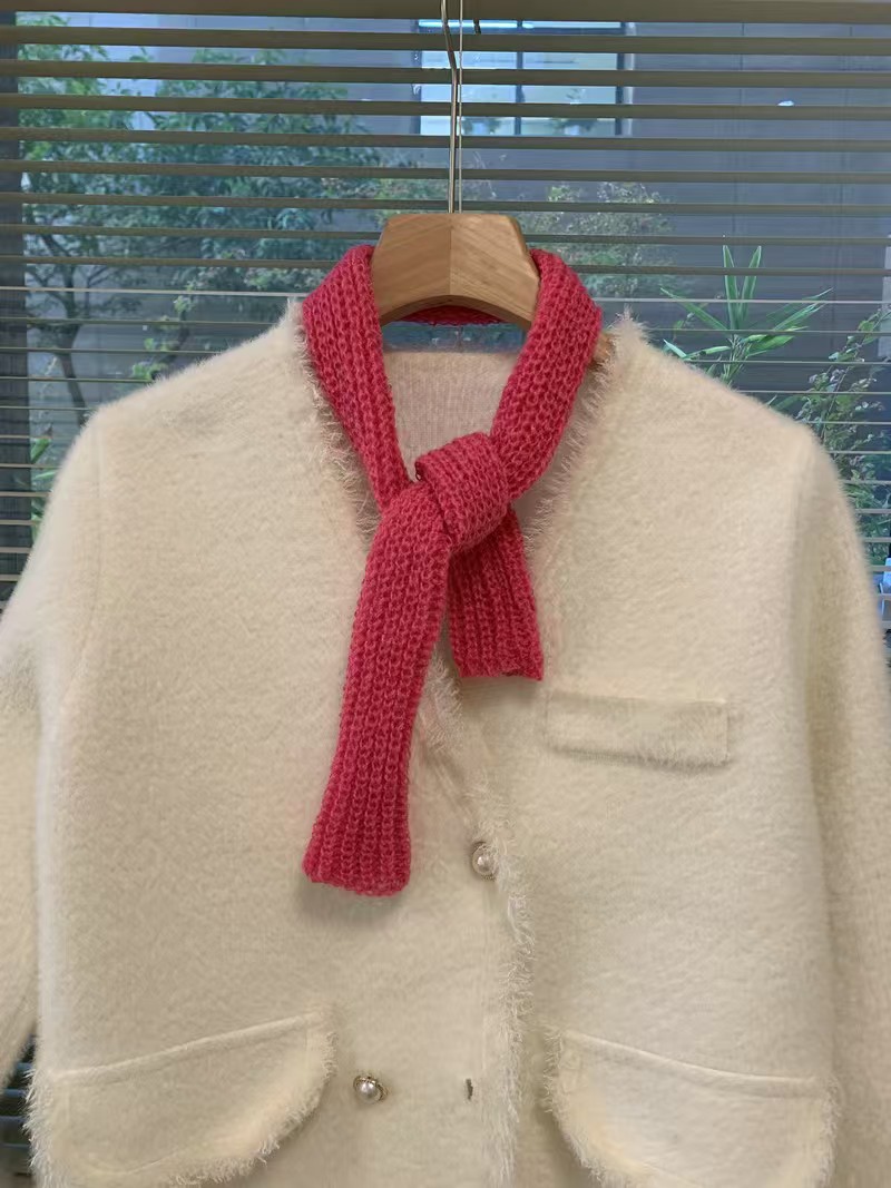 K125 Good stuff for atmosphere~Wool blended short thin scarf niche trendy solid color sausage autumn and winter small scarf for men and women