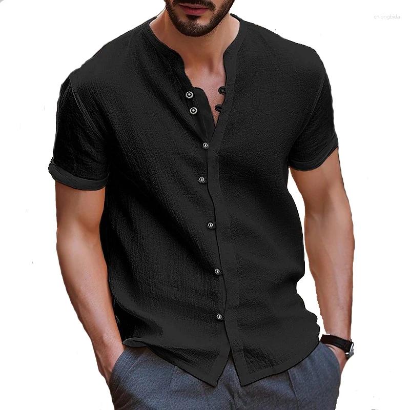 Mens Casual Shirts Short-sleeved Shirt Cotton Linen Breathable Fashion Summer Top T-shirt For Men