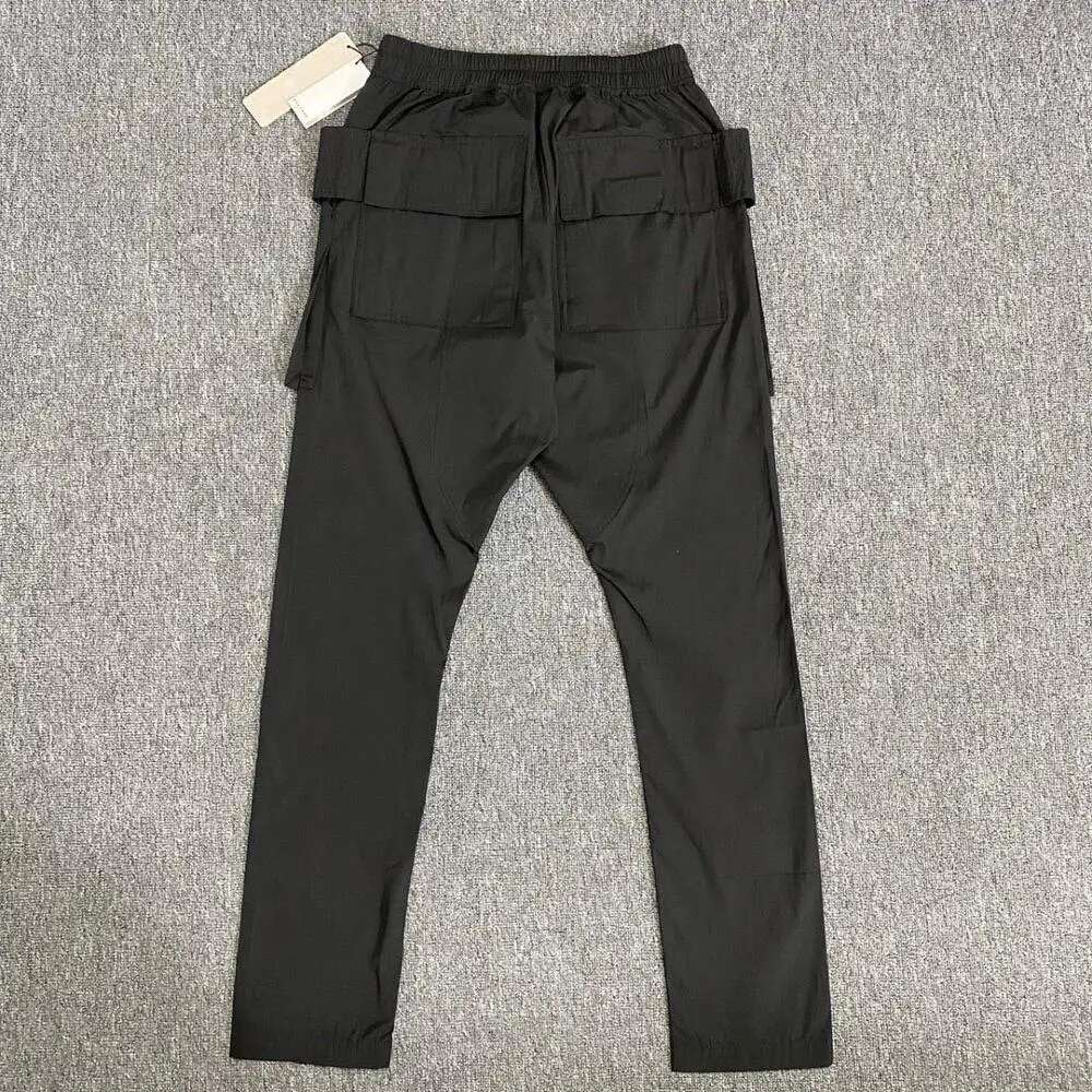Men Hi Streetwear Double Belt Drop Crotch Cargo Pants