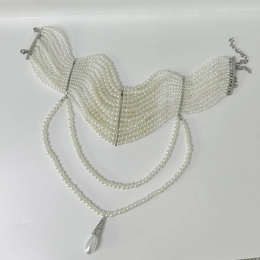 Vintage Handmade Multi-layer Pearl Tassels Choker Collar Chain Necklace250305