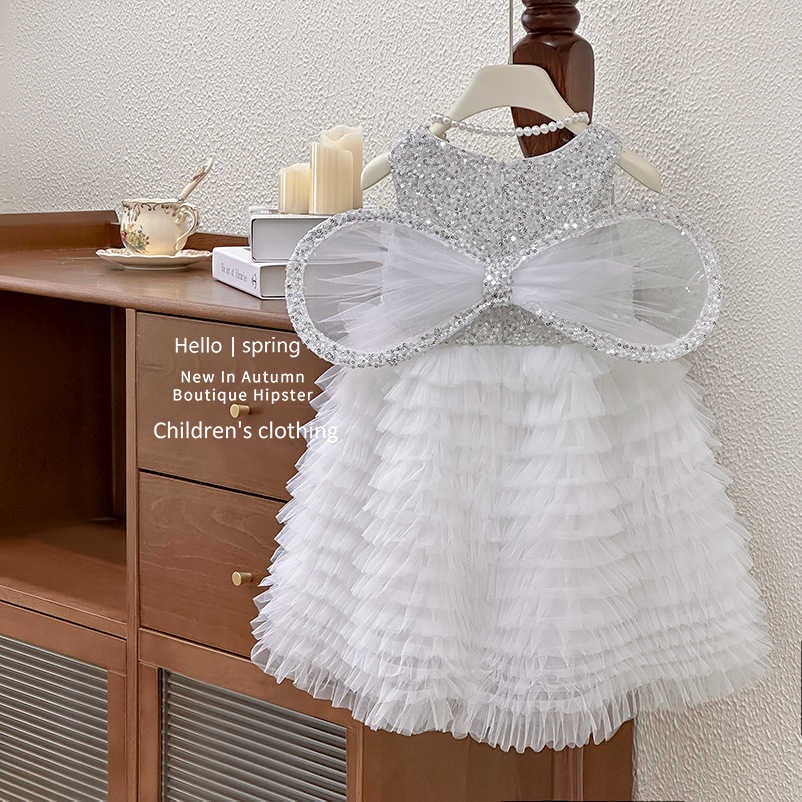 Girls' Dress 2025 Summer baby girls Fancy wings Super Fairy Children sequined Pompadour Princess dress