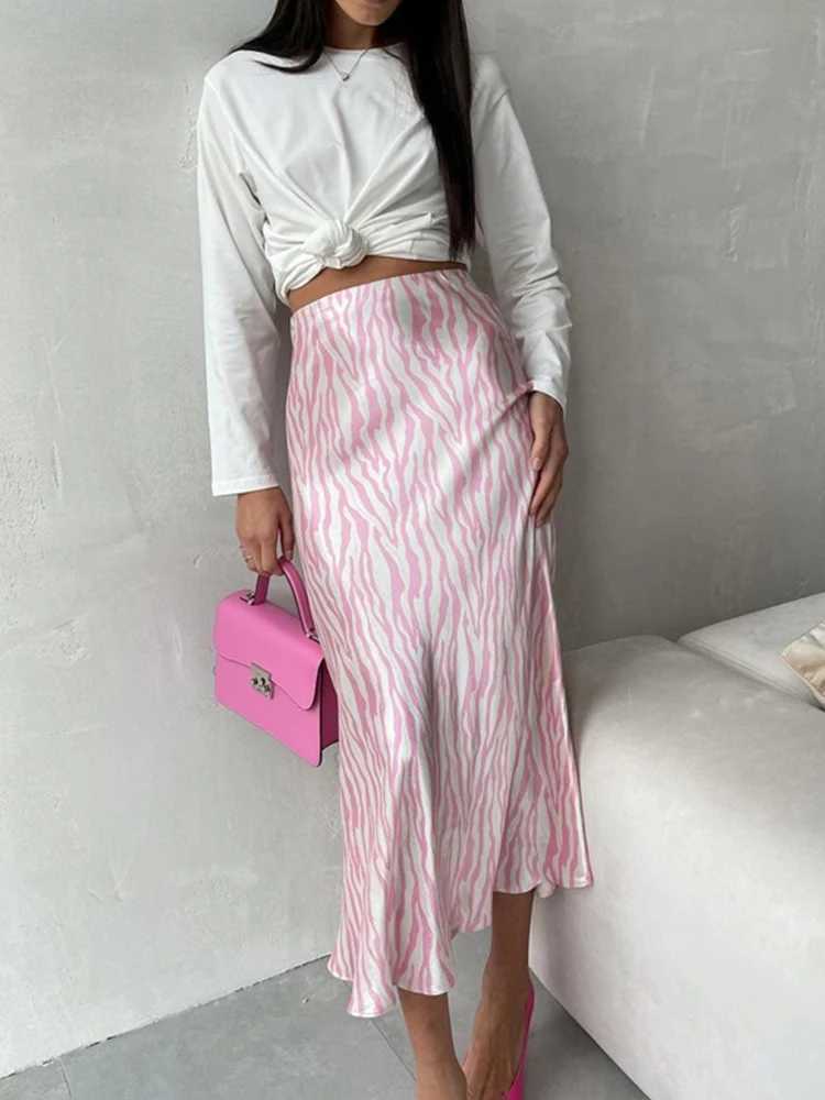 Skirts 2025 Summer Autumn Womens Elegant Midi Satin Dress Printed High Waist Office Womens Body Pencil Ultra Thin Dress Y250314A0HW