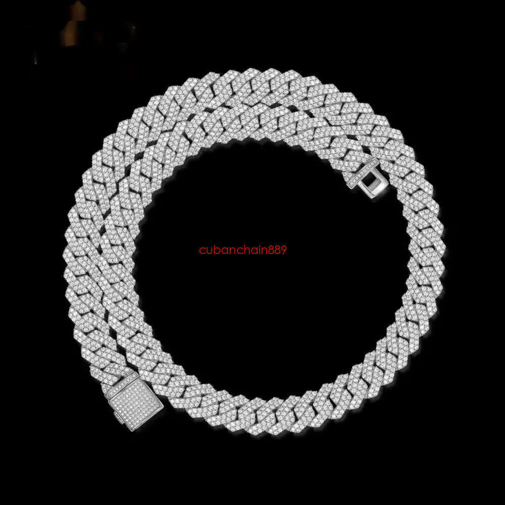 Designer Necklace Hip Hop 2 Rows Stones 14mm Sterg Sier White Gold Plated Iced VVS Dia Moissanite Cuban k Chain Rock Jewelry Gift with Gra