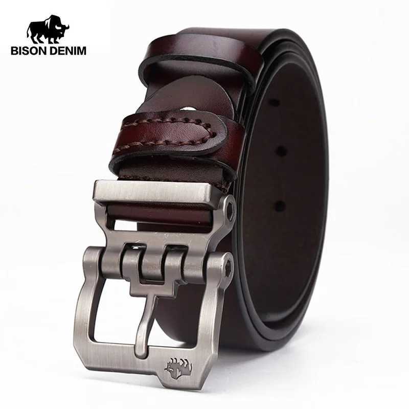 BISON DENIM Mens Genuine Leather Belt Gift Designer Jeans Belt Mens High Quality Denim Personalized Buckle Retro N71223 X250314