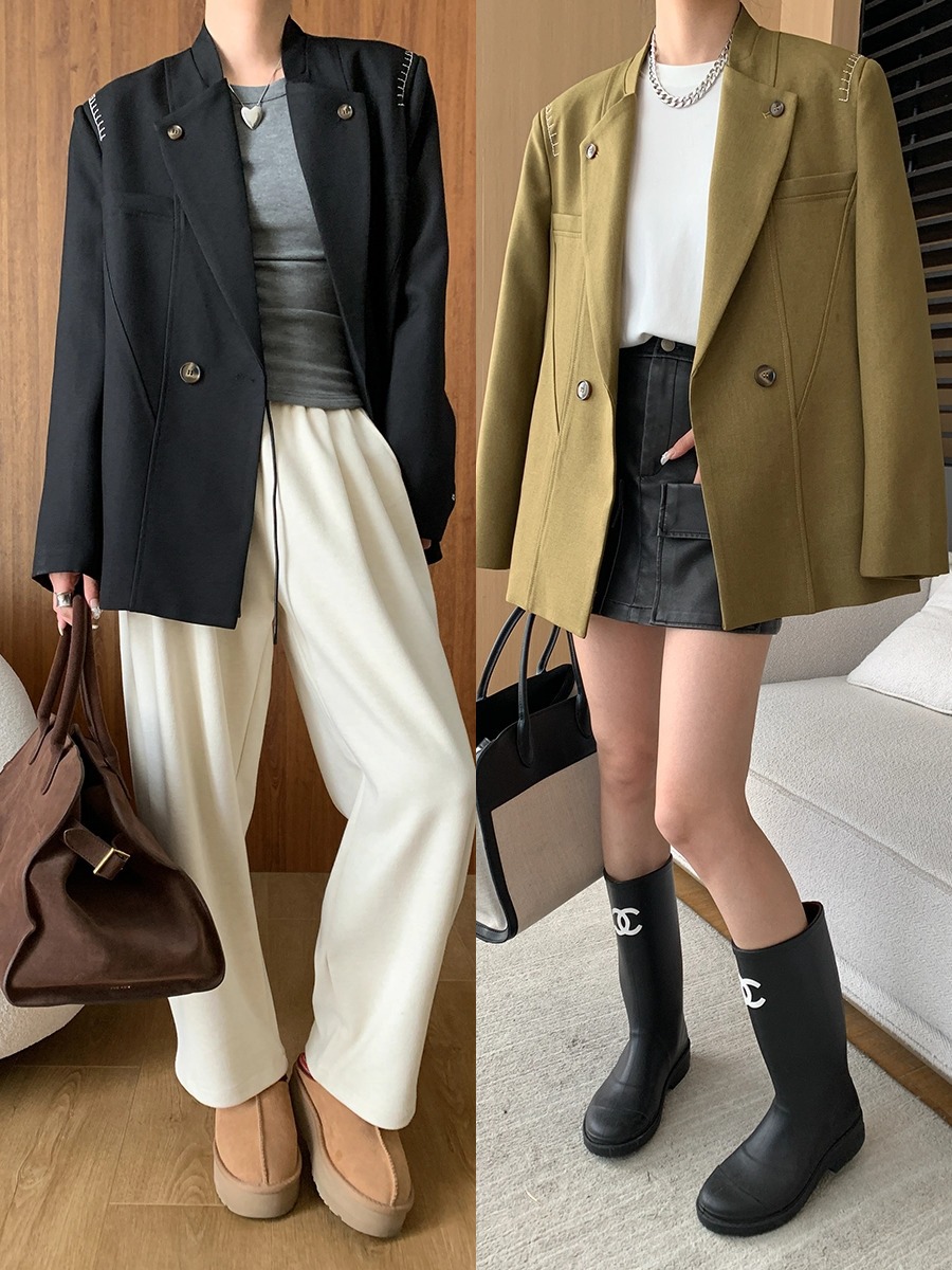 H312Luxurious Tencel Linen Suit Coat for Fall-Winter Season Featuring Striking Detailing
