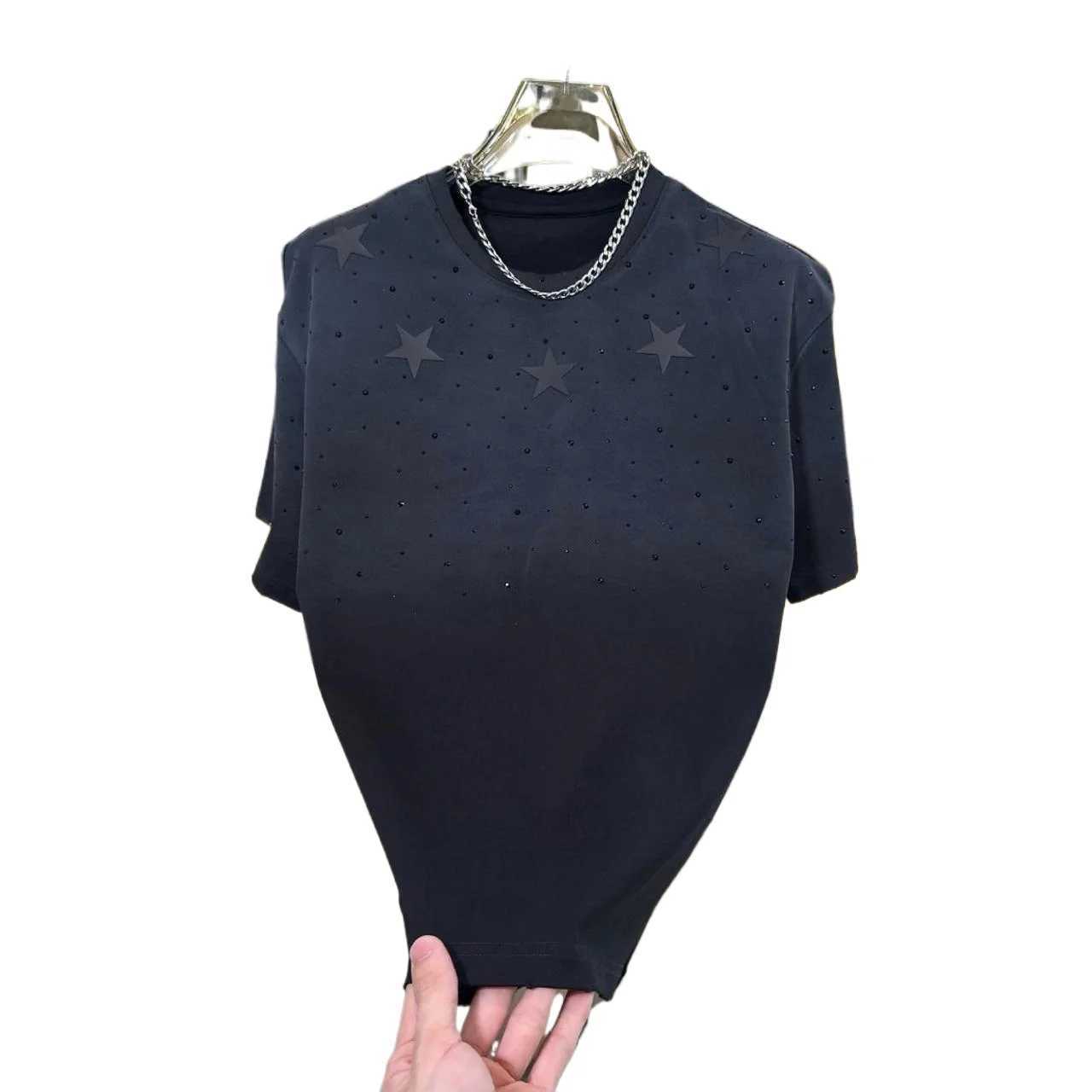 New Rhinestone Male T-Shirts Loose Round Neck Short Sleeve T-shirt Mens 2024 Summer New Fashion Versatile Casual Trendy T-shirtT250314