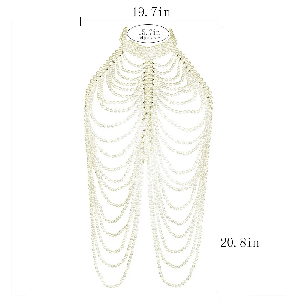 Sexy Women Pearl Shawl Necklaces Collar Shoulder Long Chain Pendants Necklaces Sweater Chain Wedding Dress Jewelry Accessories250305
