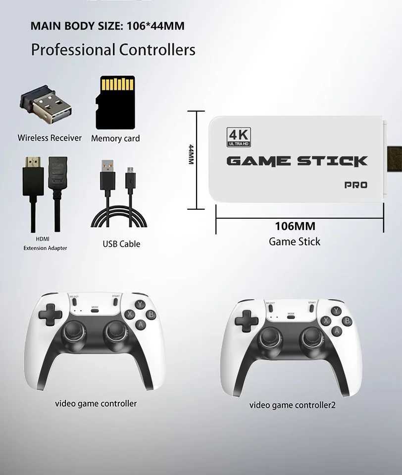 M8 4K Pro Game Stick 64G 30000+ Video Game Console 2.4G Double Wireless Controller 4K Retro Game TV Stick Retro Classic GamesXJ250314