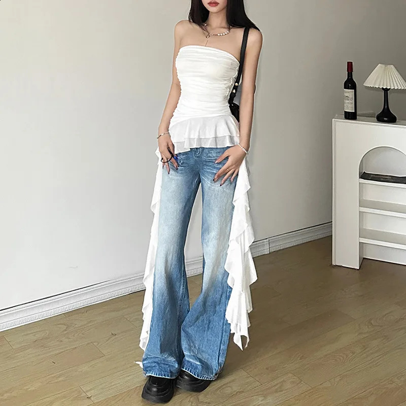 Nibber Spring Solid Color Sweet Gentle Cute All-match High Street Travel Sexy Chest Wrap ruched Tassel Vest 250228
