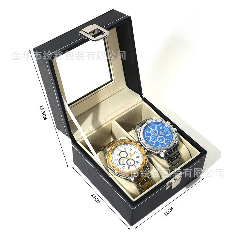 SONGMICS Watch Box 24-Slot Watch Case Lockable Watch Storage Box with Glass Lid Gift Idea Ink Black Synthetic Leather 241225