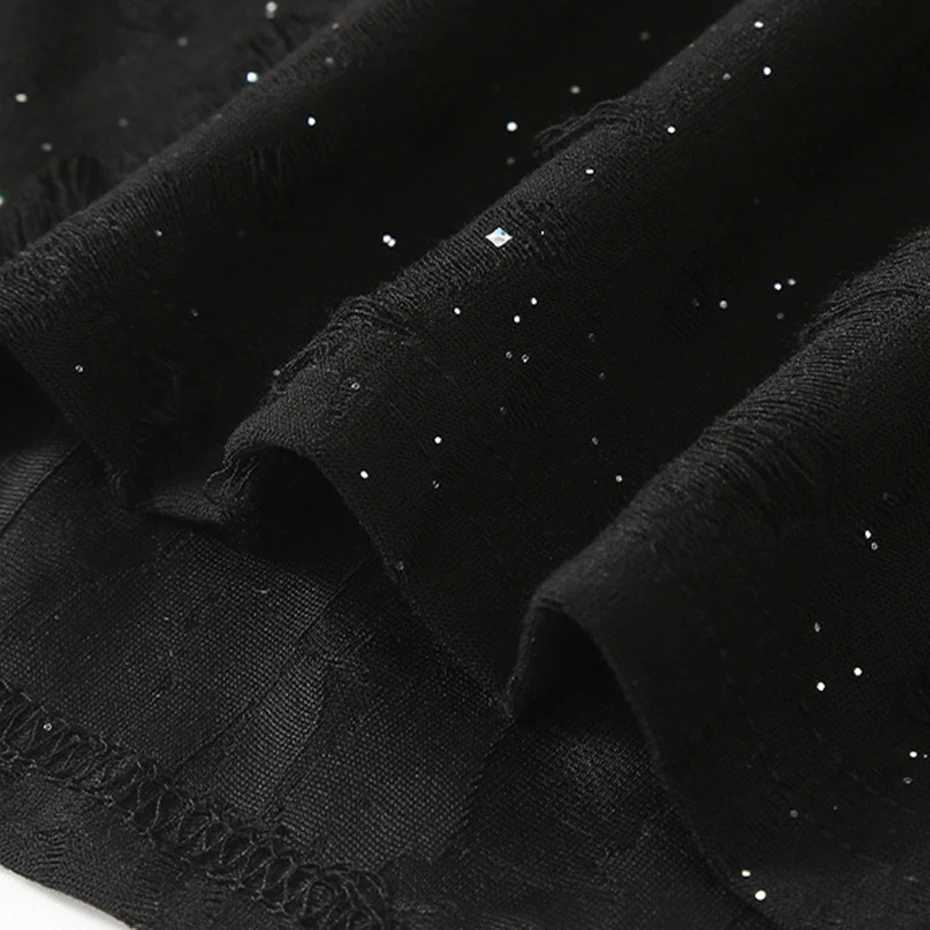 Rhinestone Fashion Men T Shirt Distressed Plus Size 11XL 10XL Black Gray T-shirt Summer Loose Casual Short Sleeve Tee Tops 9XLT250314