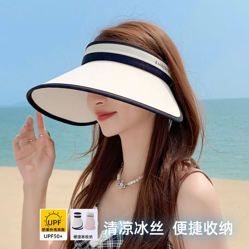 Summer UV Protection Ice Silk Sun Protection Hat Women Fashion Big Brim Fashion Solid Visor Beach Hat For Women Casquette 250311BJ - view 3