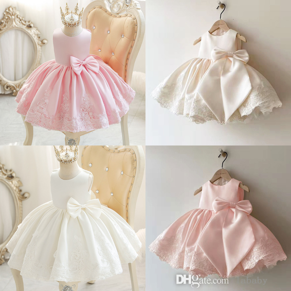2025 New Kids Clothes Baby Girls Wedding Party Dress Fashion Lace Patchwork Cute Bow Princess Dresses For Girl Childrens Fluffy Skirt