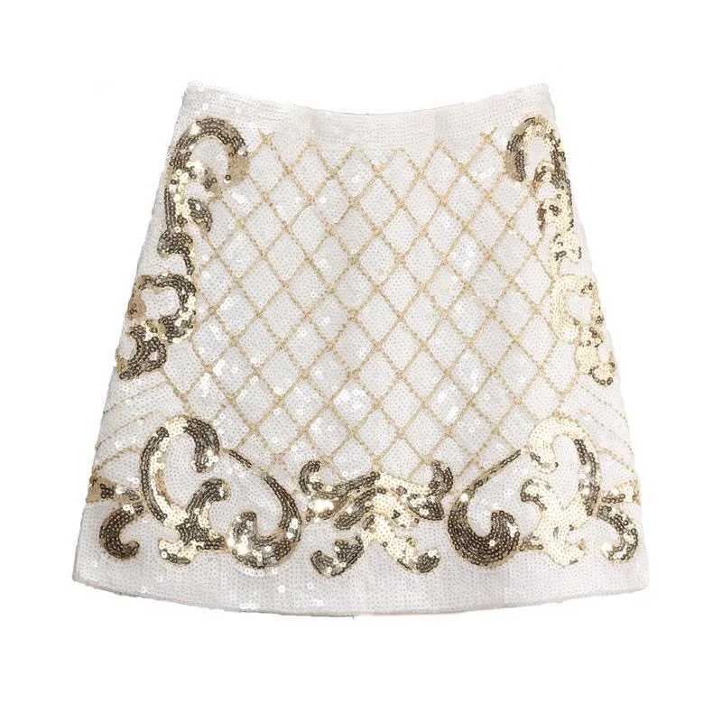 Skirts Womens Heavy Industry Edge Pearl sequin Abstract Pattern High Waist A-line Versatile Half Sleeve Short Sleeve Womens Y250314BRFM