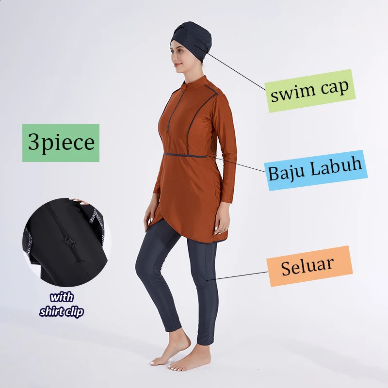Muslim Modest Swimwear Hijab Swimsuit Women Swimming Suit Cover Ups Hijabs For Woman Islamic Long Sleeve Bathing Swim 250313