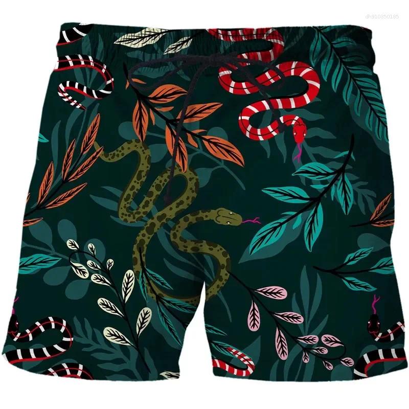 Men's Shorts 2025 Beach Pants Color Snake 3D Printed Summer Breathable Fitness Street Retro