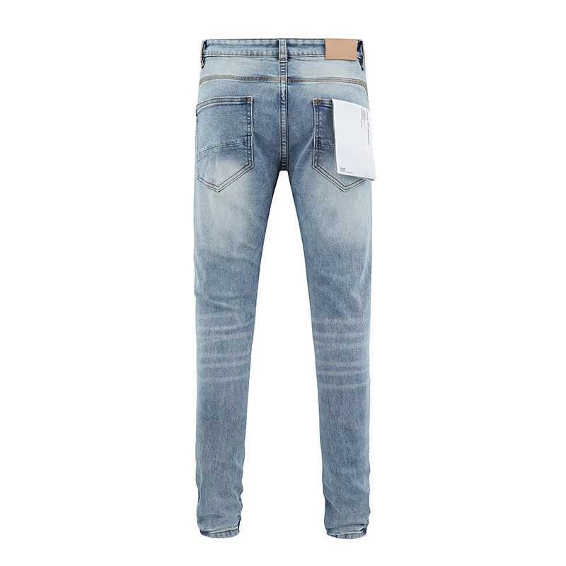2025 Fashion New Purples Mens Jeans Light Blue Ripped Patch Stretch Slim Straight Pants Street Hip Hop Style Denim TrousersT250314