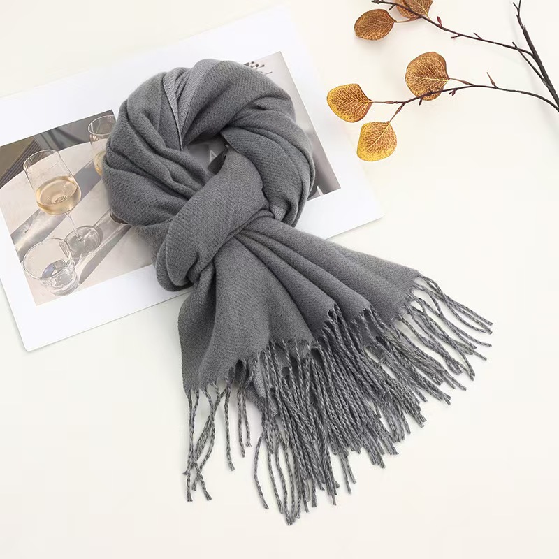 K123 Popular simple solid color imitation cashmere scarf for women, versatile fashion tassel shawl, high-end casual warm neck scarf
