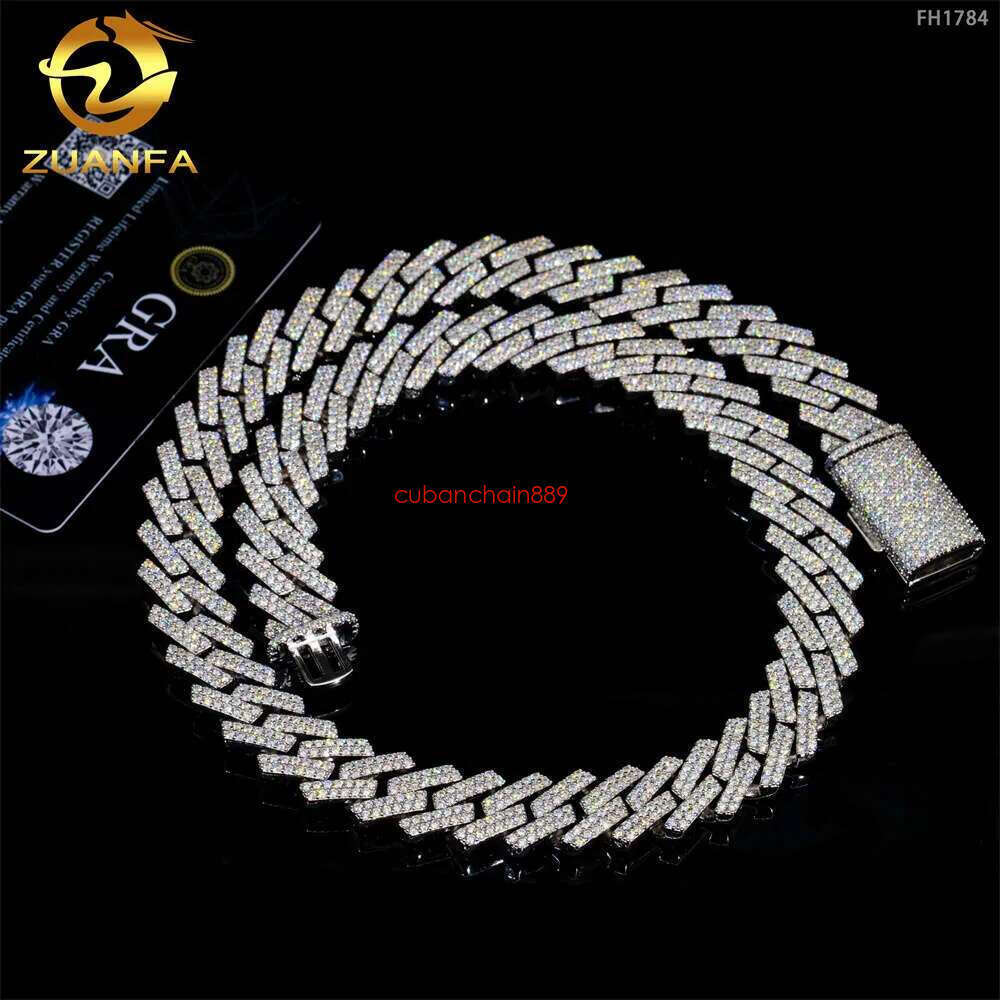 Cuban bracelet necklace sterg sier GRA Certificate hip hop 15mm double row iced out moissanite dia cuban k chain