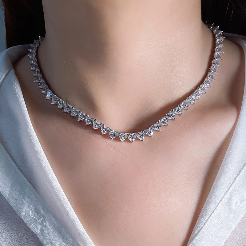 Luxury 925 Sterling Silver Sparkling High Carbon Diamond Chain Choker Necklaces for Women Wedding Fine Jewelry Gift