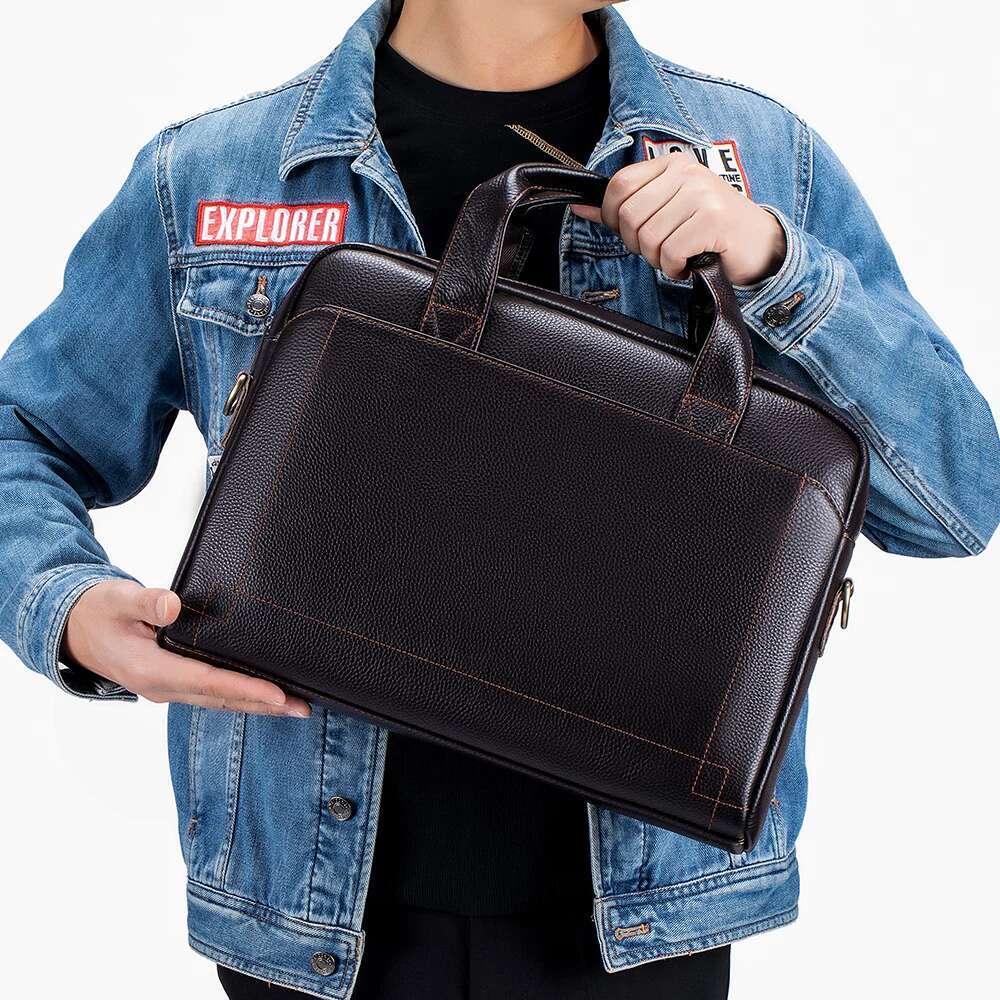 Men's handbag, top layer cowhide briefcase, leather laptop bag, diagonal cross office bag
