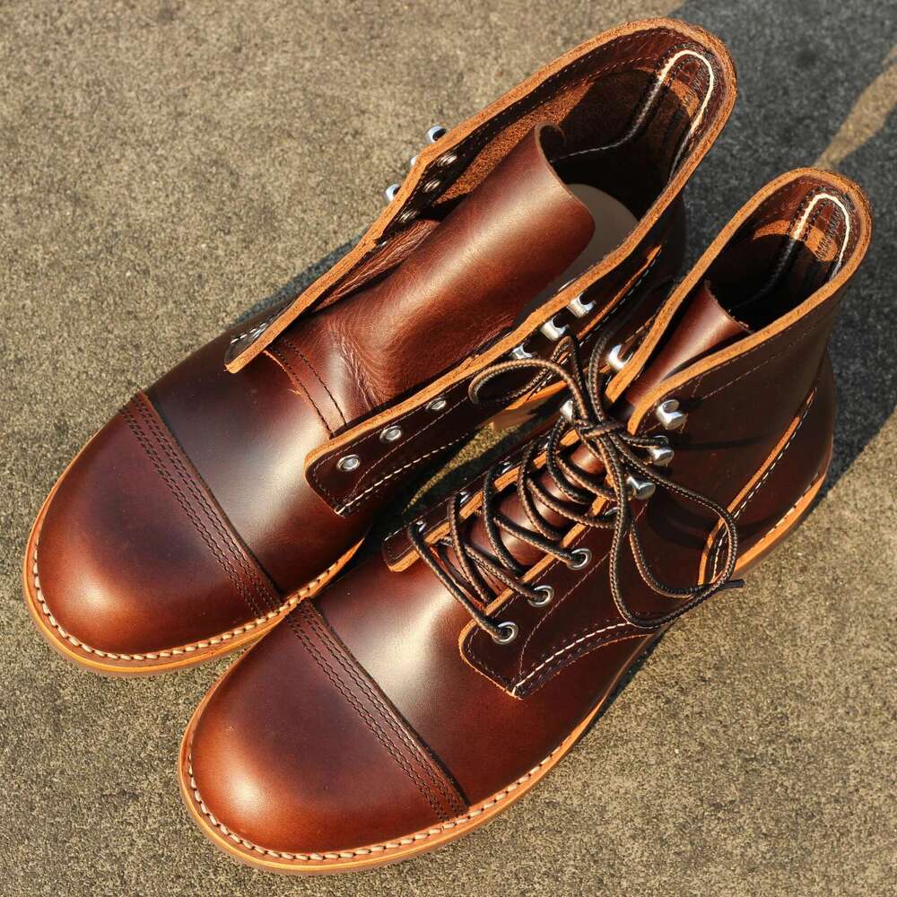 Durable Goodyear-Welted Motorcycle Red Heritage Boots Oil Genuine Leather 8111 Iron Ranger Boot For Men Cowhide Mid-Cut Shoes