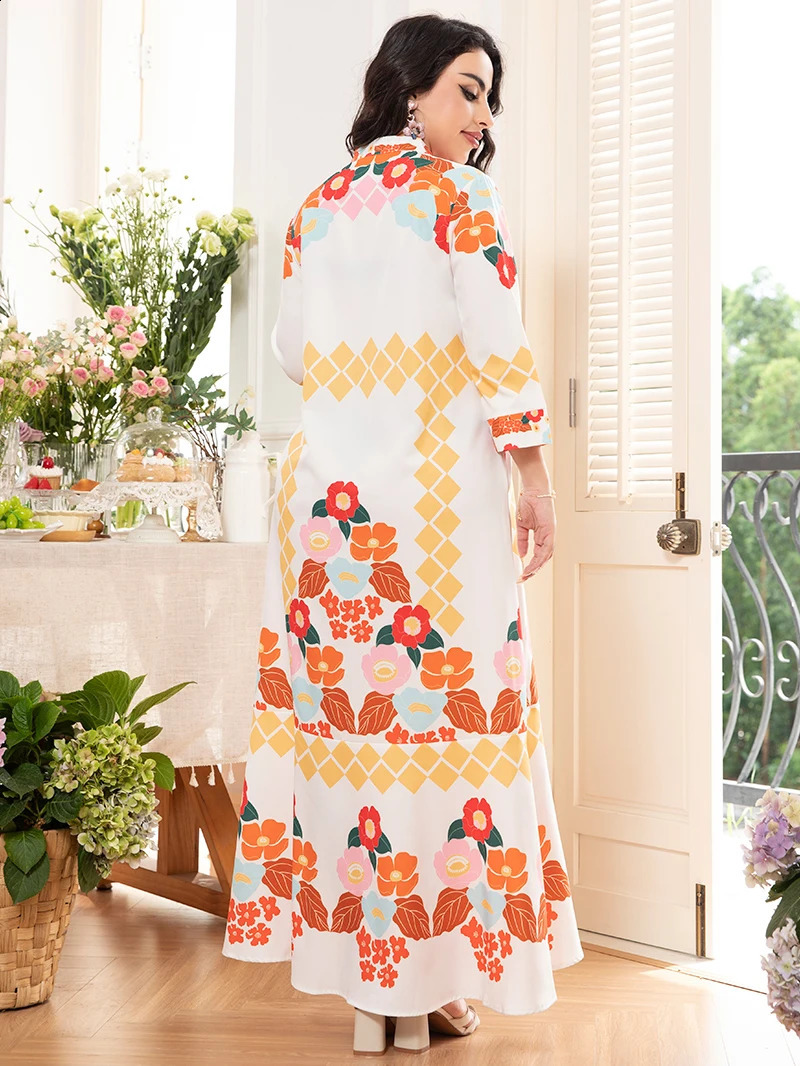 2025 Spring Arrival Sweet Vacation-Style V-Neck Floral Color-Blocked Long-Sleeved Midi Dress 250313