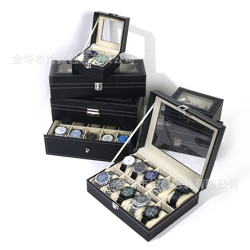 SONGMICS Watch Box 24-Slot Watch Case Lockable Watch Storage Box with Glass Lid Gift Idea Ink Black Synthetic Leather 241225