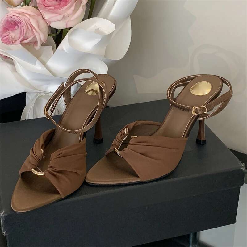 Eilyken Sexy Pleated Hollow Out Buckle Strap Women Sandals Summer Pointed Toe Thin High Heels Banquet Party Female Shoes