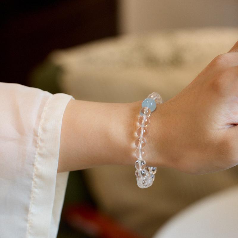 Putuoshan natural white crystal strings emotionally stable aquamarine transit beads genuine attract wealth this year bracelet