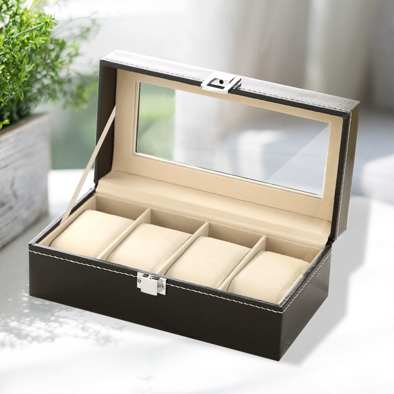 SONGMICS Watch Box 24-Slot Watch Case Lockable Watch Storage Box with Glass Lid Gift Idea Ink Black Synthetic Leather 241225