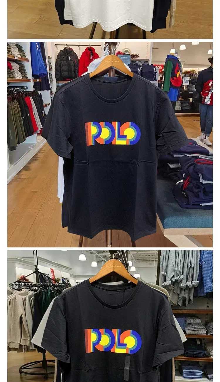 American Mens Rainbow Printed Round Neck Pure Cotton Short Sleeved High Street T-shirt Large Couple T-shirt 2024 Latest VersionT250314