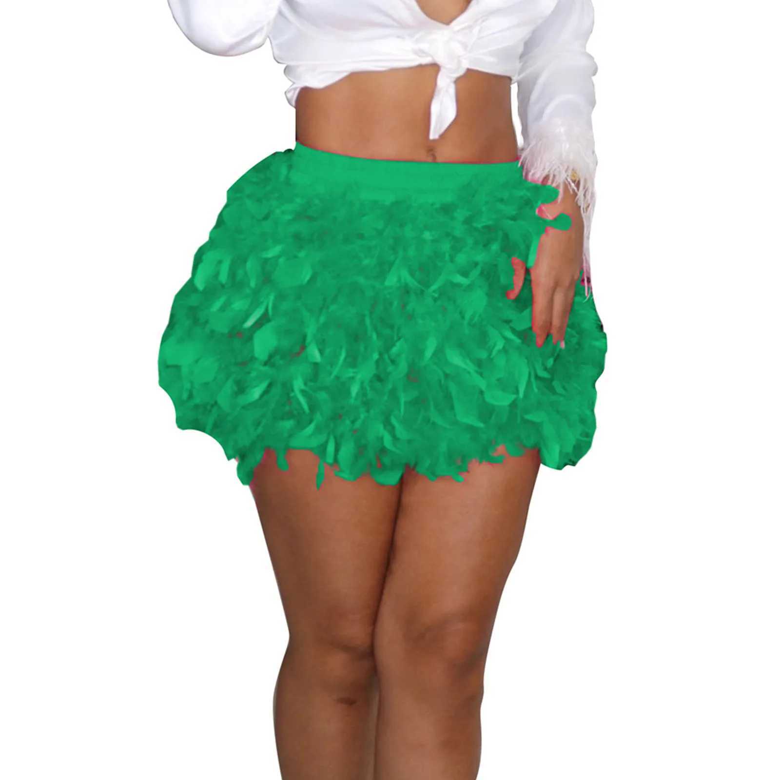 Skirts Feather Fluffy Mini Skirt Harajuku Elastic Waist Short Skirts Carnival Makeup Ball Dress Club Dance Skirt Faldas Y250314GPD6