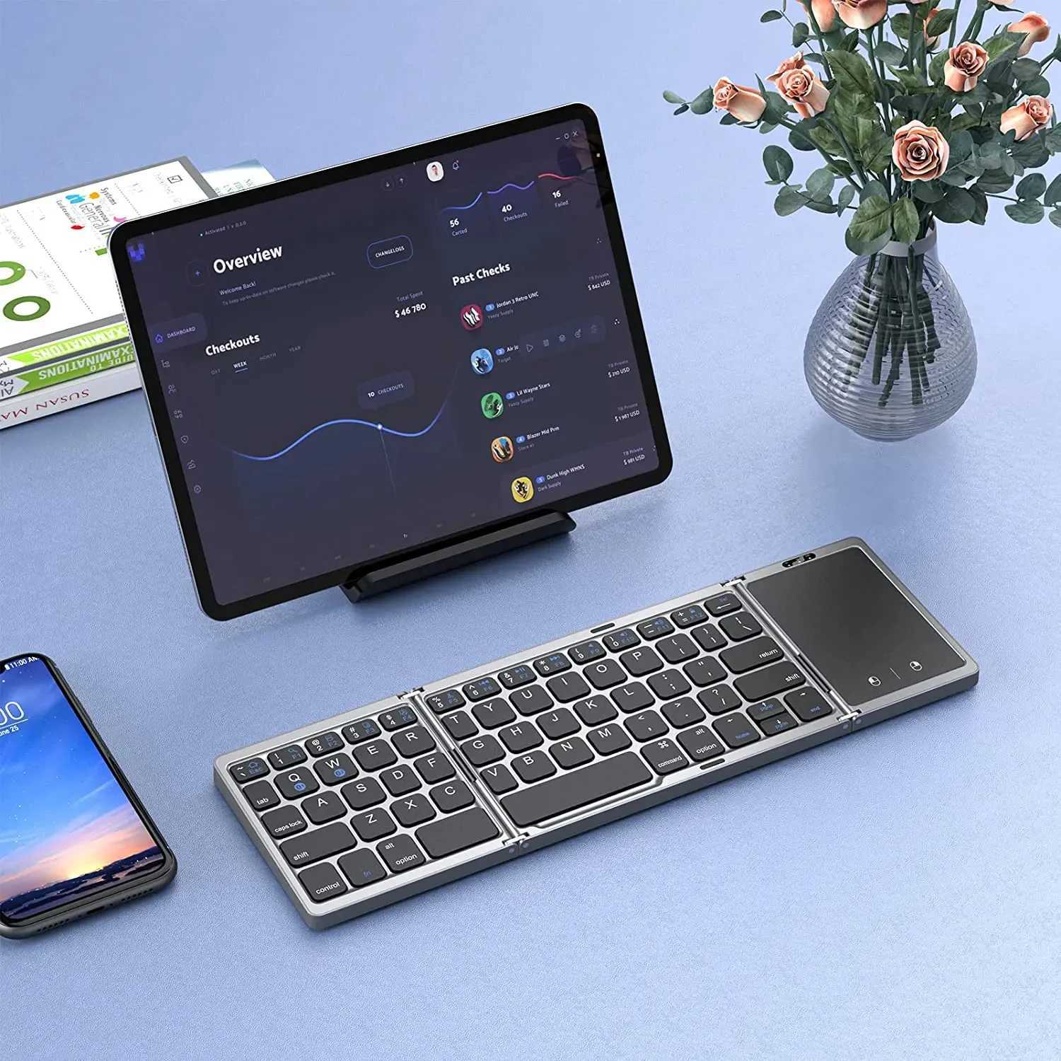 3 Folding Keyboard Dual wireless connections 5.1 Keyboard Rechargeable Portable Mini Touch Keyboard with Touchpad Suitable for Windows Android iOS X25