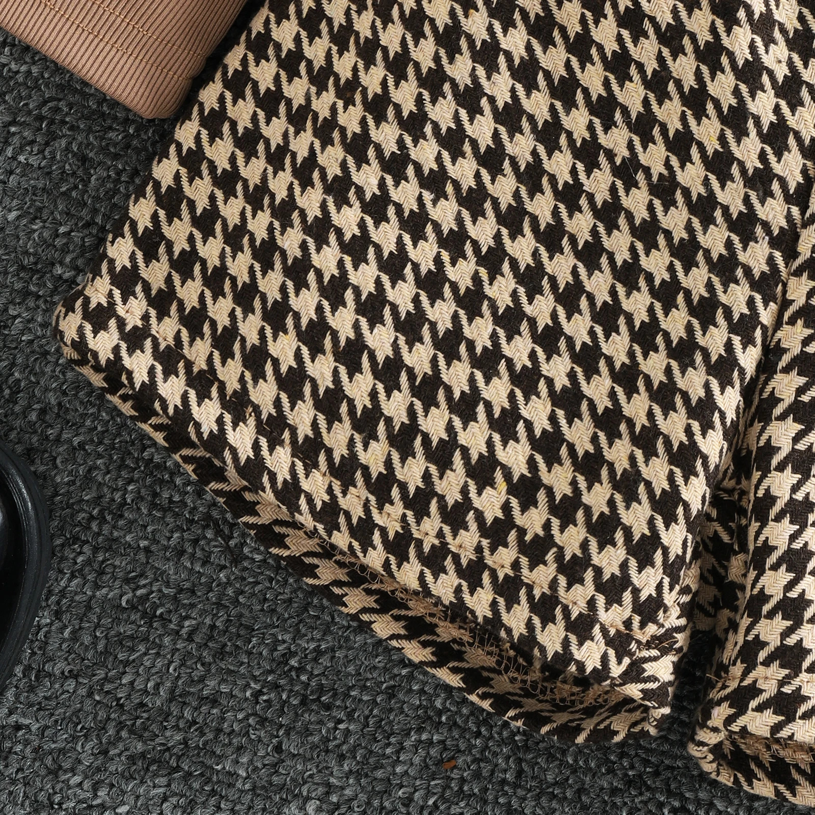 3PCS Autumn Style 1-5 Year Old Girl Baby Fashionable Casual High-Neck Solid Color Top Houndstooth Shorts Set 250314