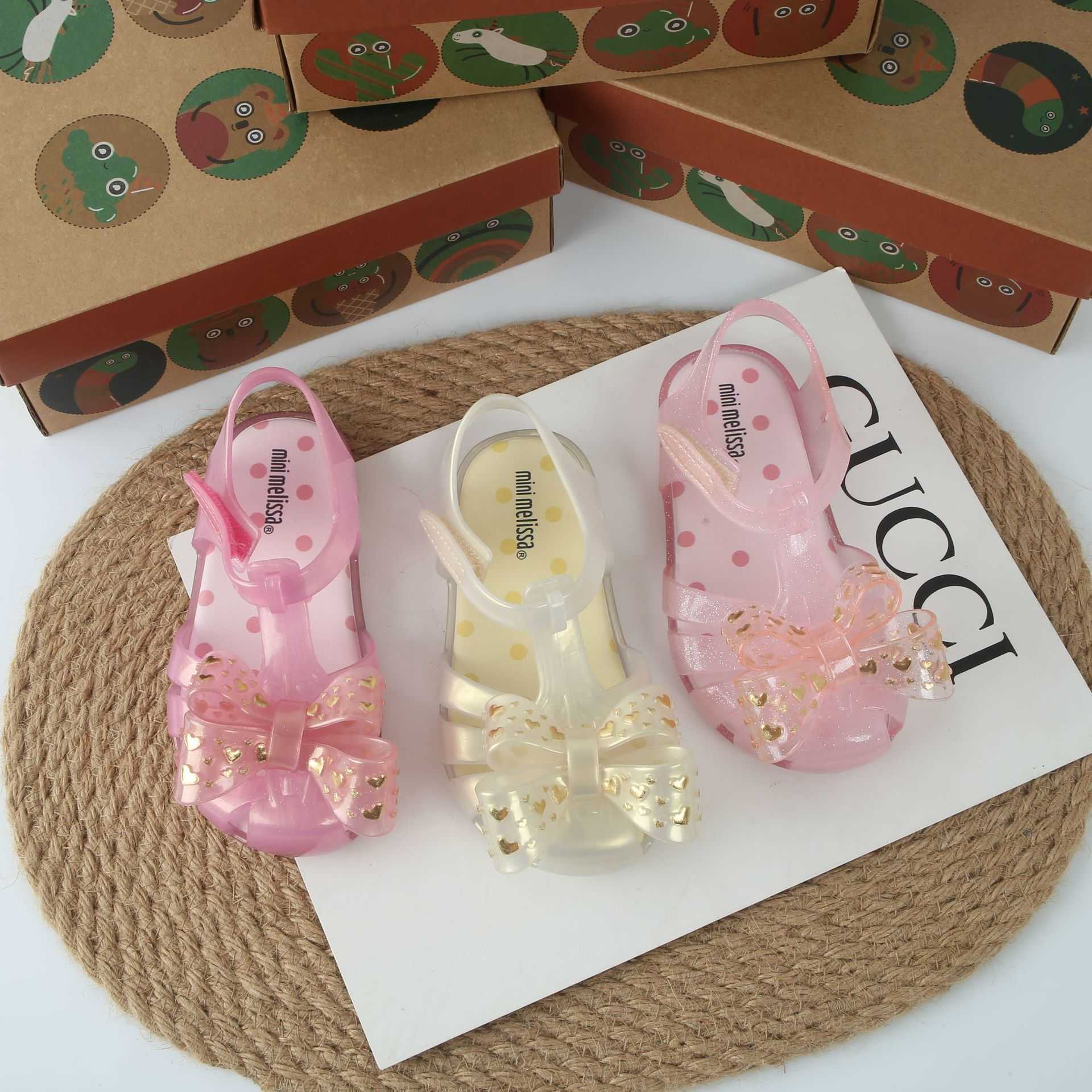 Sandals 2022 new Melissa bow hollow toe childrens jelly shoes sandals beach shoes fragrant shoesY25031546DD