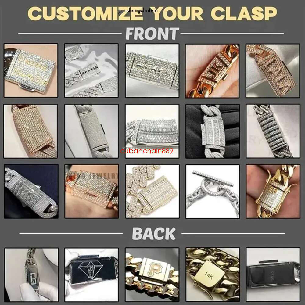 Hip Hop Rapper Mossanite Necklace Jewelry Vvs Sterg Sier 20mm Black Dia Moissanite Cuban k Chain