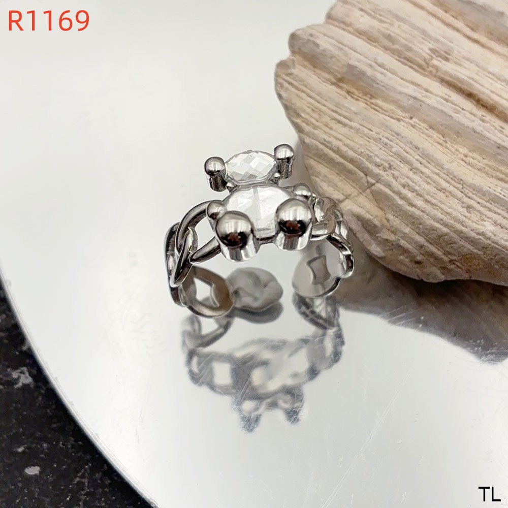 Hot Fashion Women Men Bear Open Rings Stainless Steel Silver Gold White Black Glass Adjustable Jewelry A Gift